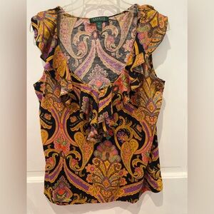Ralph Lauren Sz 1X Plus paisley multi colored sleeveless V neck cotton top